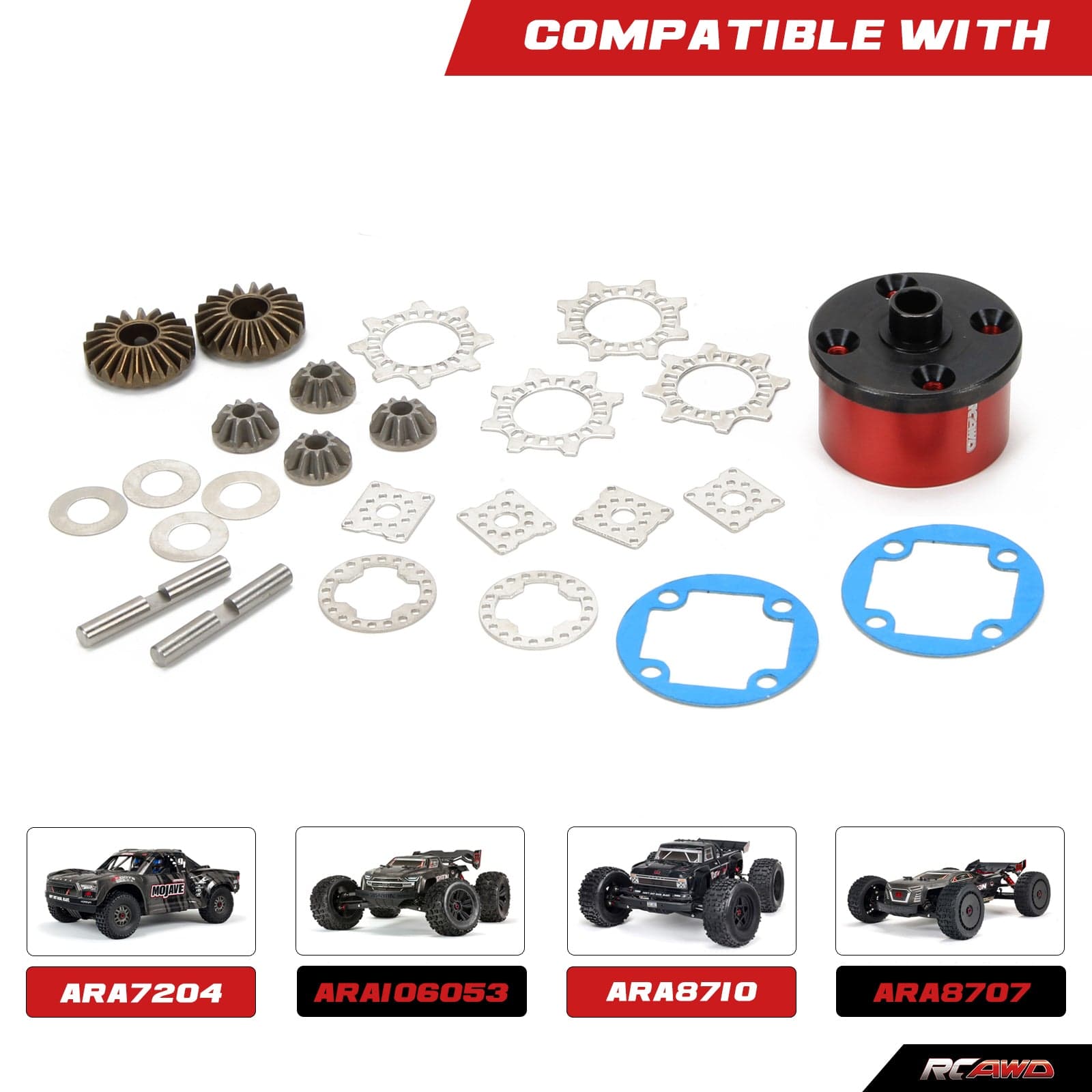 RCAWD ARRMA 6S Red RCAWD Arrma 6s EXB upgrades F/R Diff Case (29MM) with Steel Gear Set for Mojave Kraton Outcast Talion