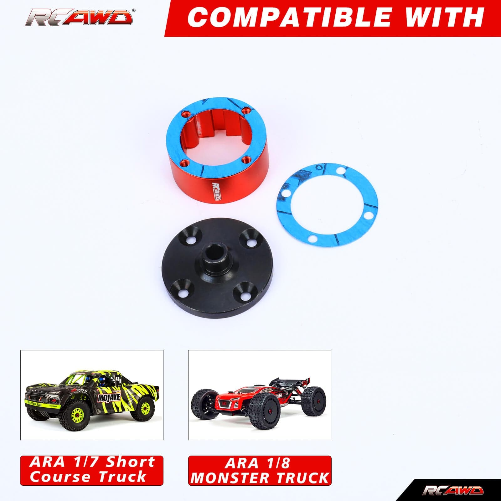 RCAWD ARRMA 6S Red RCAWD Arrma 6s RTR Front/Rear Metal Diff Set