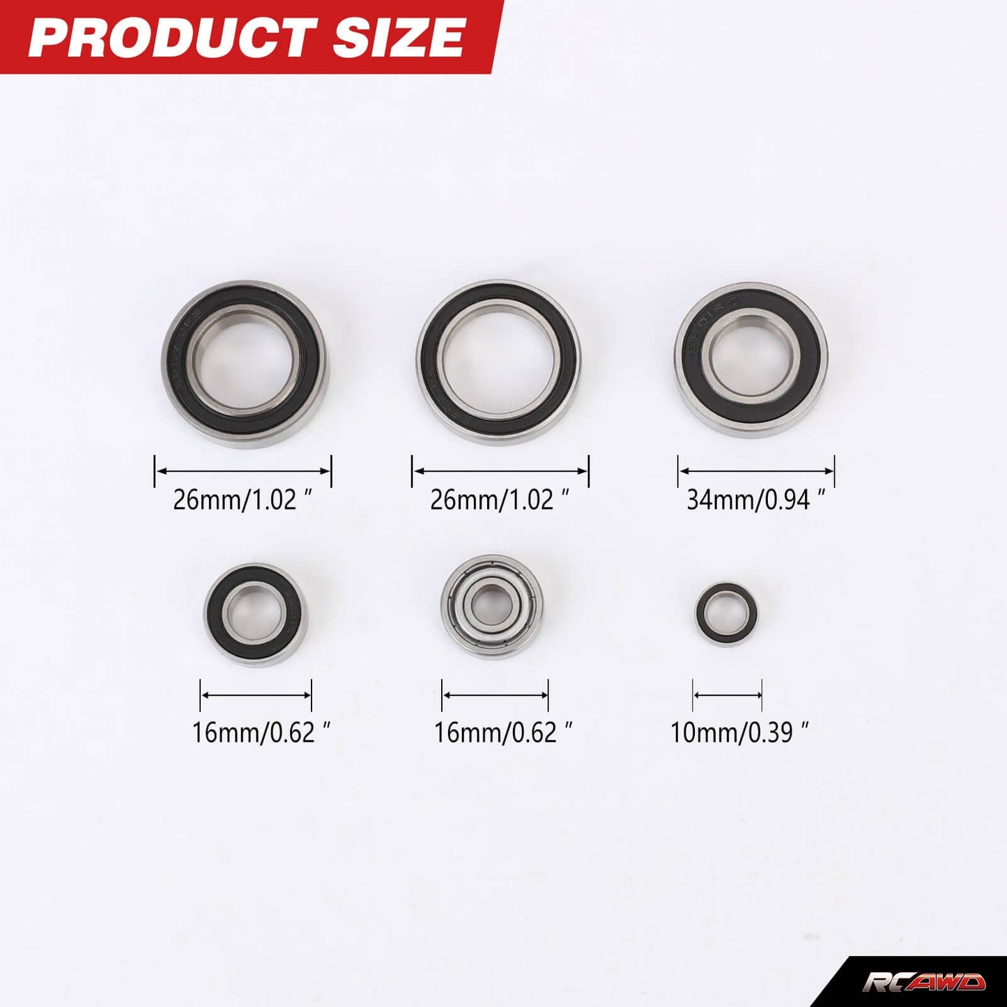 RCAWD ARRMA 8S 10mm;16mm;26mm;34mm Bearing Set RCAWD Arrma 1/5 Kraton Outcast 8S Bearing Set