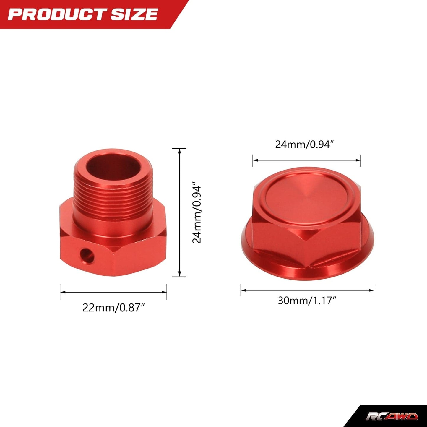 RCAWD ARRMA 8S Red / With Hex RCAWD Arrma 1/5 Kraton Outcast 8S Upgrades Closed 24mm Aluminum Wheel Nut with Aluminum Wheel Hex Set
