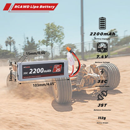RCAWD Arrma GROM 7.4V 2200MAH 16.28Wh 35C 2S RCAWD Arrma Grom 2S 7.4V 2200mAh Battery Set With IC2 Plug