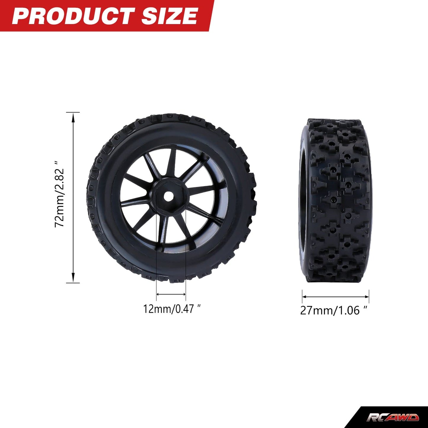 RCAWD Arrma GROM A3 RCAWD 38g/pc 72MM Nylon Wheel Rim Rubber Tires Set For Arrma 1/18 Typhon Grom Mega