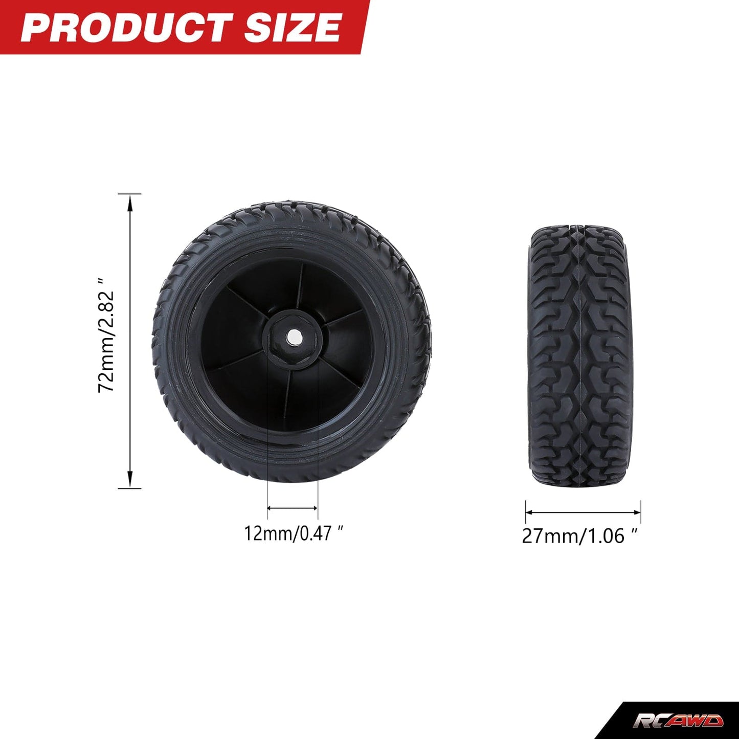 RCAWD Arrma GROM B2 RCAWD 38g/pc 72MM Nylon Wheel Rim Rubber Tires Set For Arrma 1/18 Typhon Grom Mega