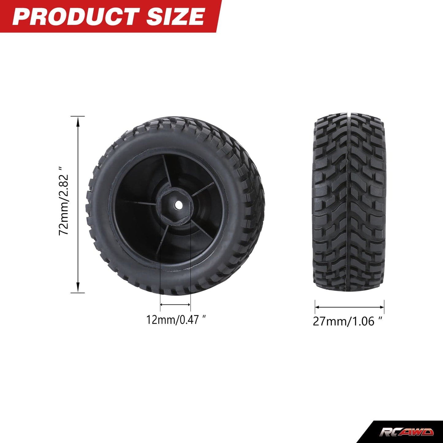 RCAWD Arrma GROM C3 RCAWD 38g/pc 72MM Nylon Wheel Rim Rubber Tires Set For Arrma 1/18 Typhon Grom Mega