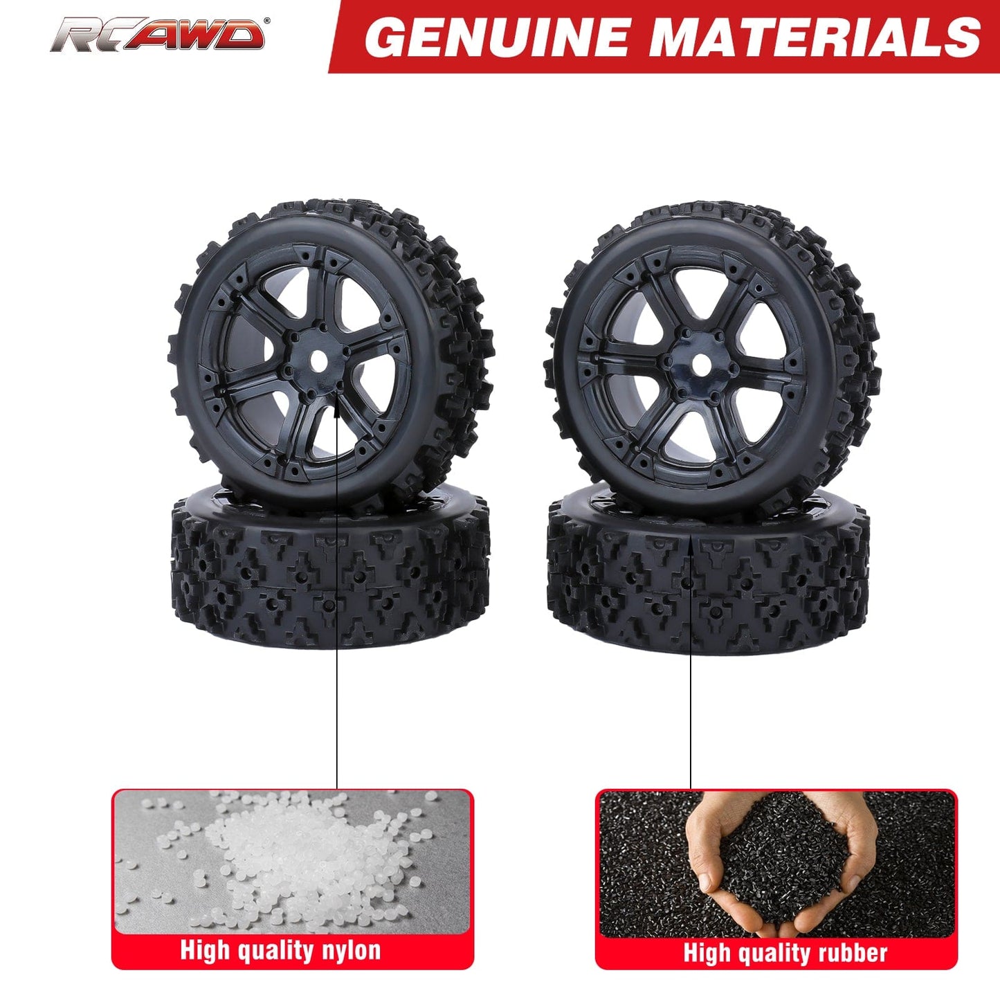 RCAWD Arrma GROM RCAWD 38g/pc 72MM Nylon Wheel Rim Rubber Tires Set For Arrma 1/18 Typhon Grom Mega