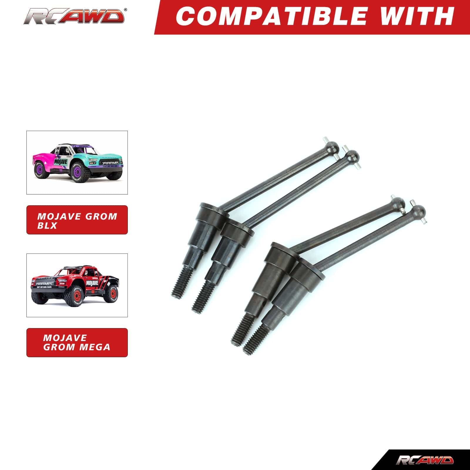 RCAWD Arrma GROM RCAWD 74MM 40CrMo Front Rear CVD Drive Shafts Set for Arrma Mojave Upgrade Parts