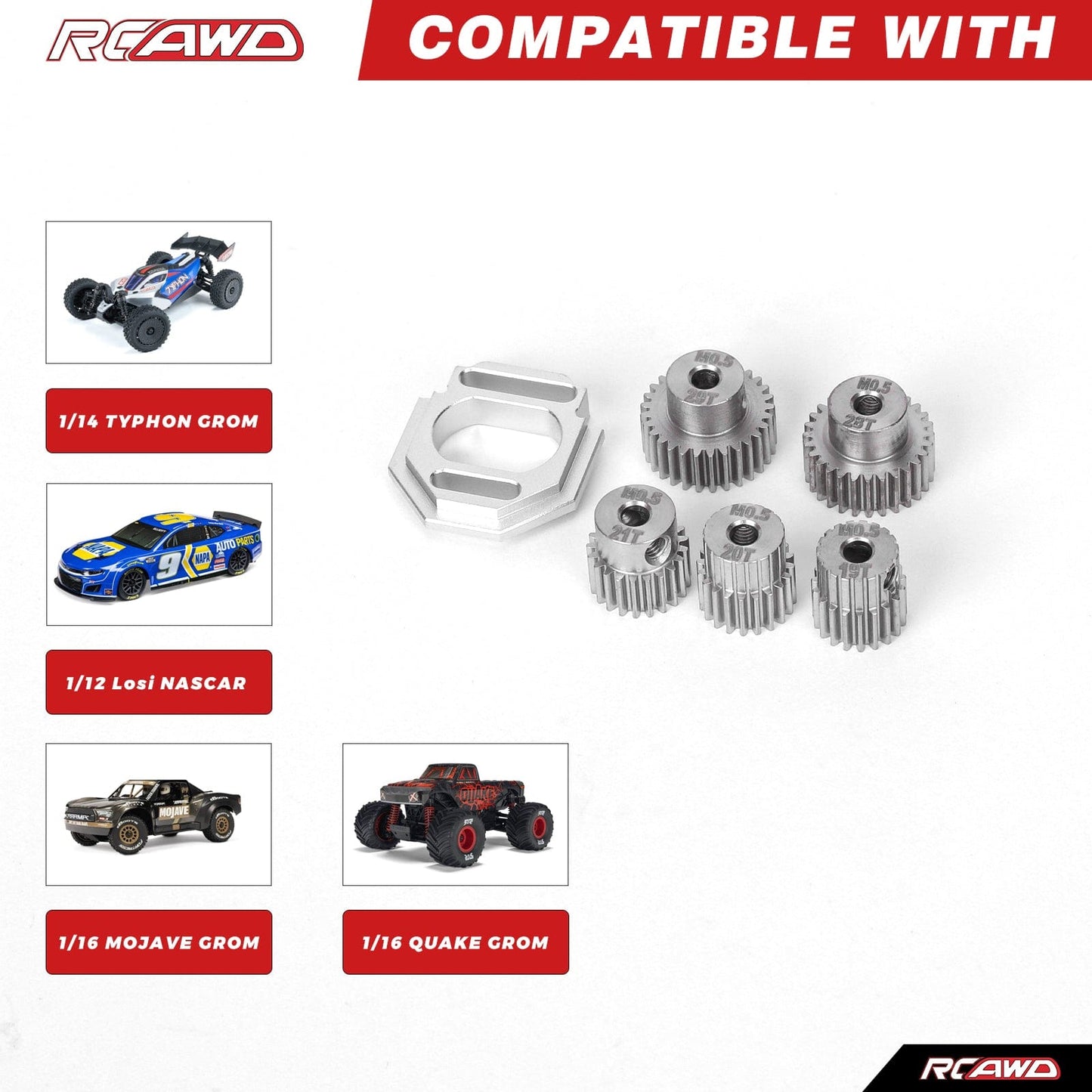 RCAWD Arrma GROM RCAWD ARRMA GROM Motor Mount Set with M0.5 3.2 Bore 16T 17T 18T 19T 20T Pinion Gears
