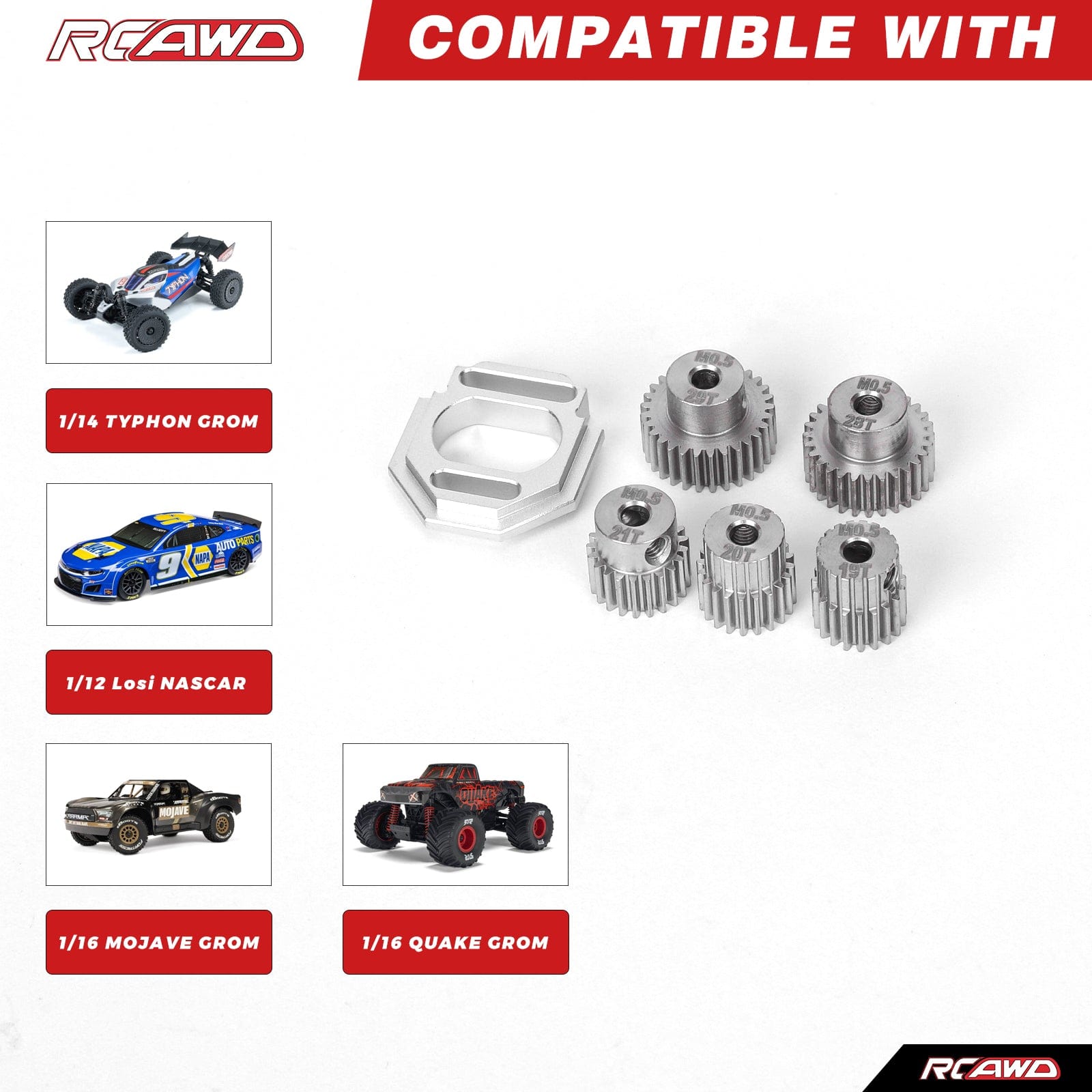 RCAWD Arrma GROM RCAWD ARRMA GROM Motor Mount Set with M0.5 3.2 Bore 16T 17T 18T 19T 20T Pinion Gears