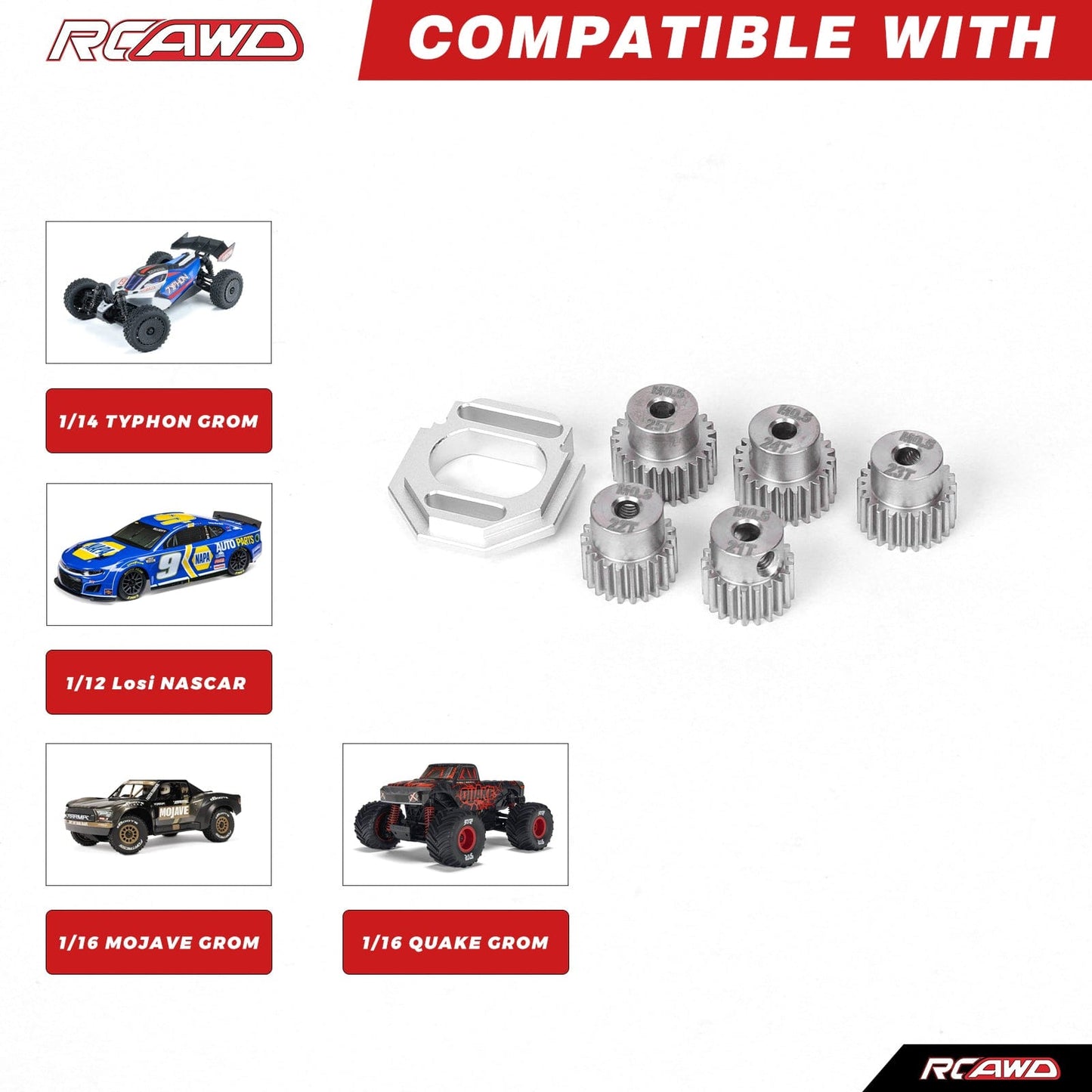 RCAWD Arrma GROM RCAWD ARRMA GROM Motor Mount Set with M0.5 3.2 Bore 21T 22T 23T 24T 25T Pinion Gears