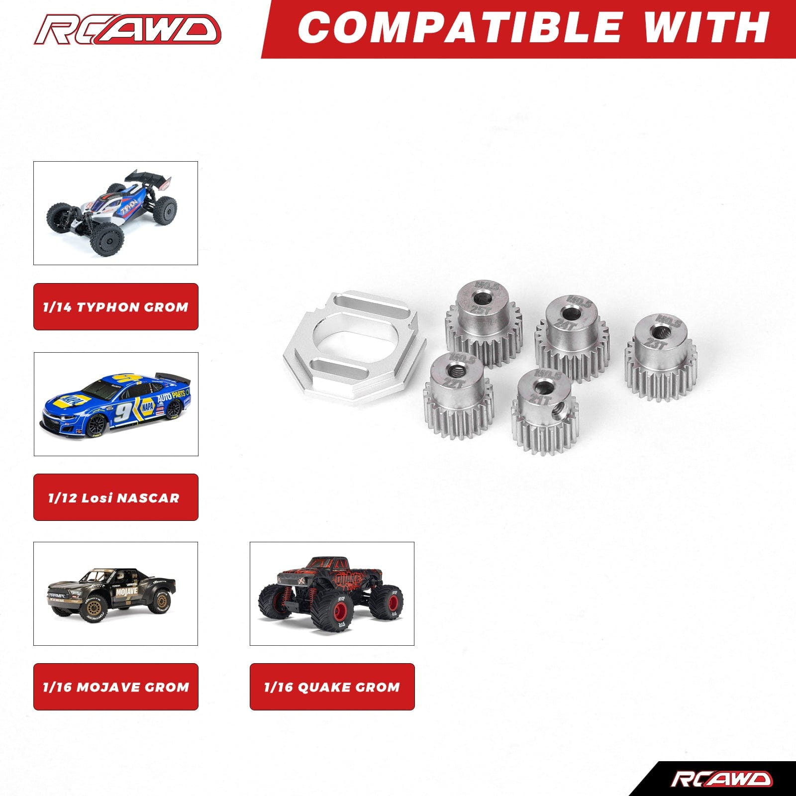 RCAWD Arrma GROM RCAWD ARRMA GROM Motor Mount Set with M0.5 3.2 Bore 21T 22T 23T 24T 25T Pinion Gears