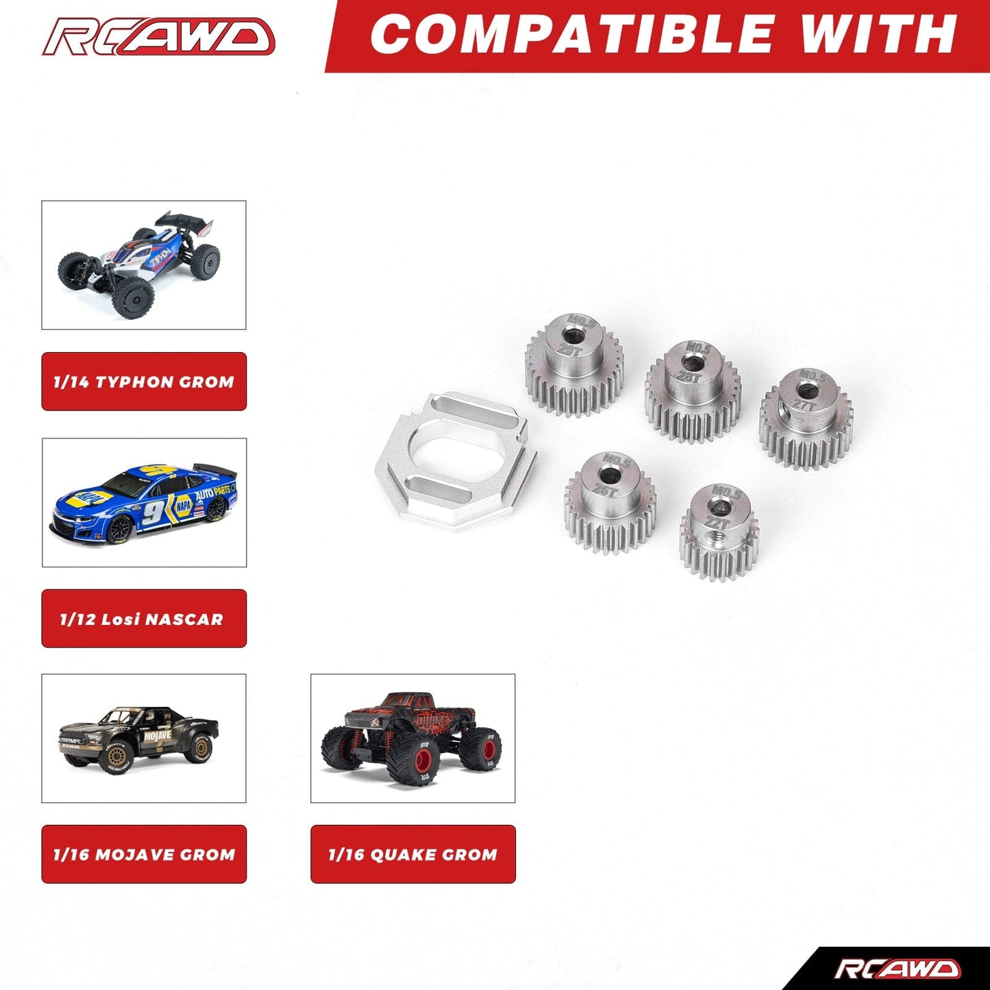 RCAWD Arrma GROM RCAWD ARRMA GROM Motor Mount Set with M0.5 3.2 Bore 22T 26T 27T 28T 29T Pinion Gears