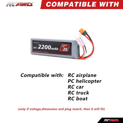 RCAWD Arrma GROM Upgrade Parts 7.4V 2200MAH 16.28Wh 35C 2S RCAWD Arrma Grom 2S 7.4V 2200mAh Battery Set With IC2 Plug