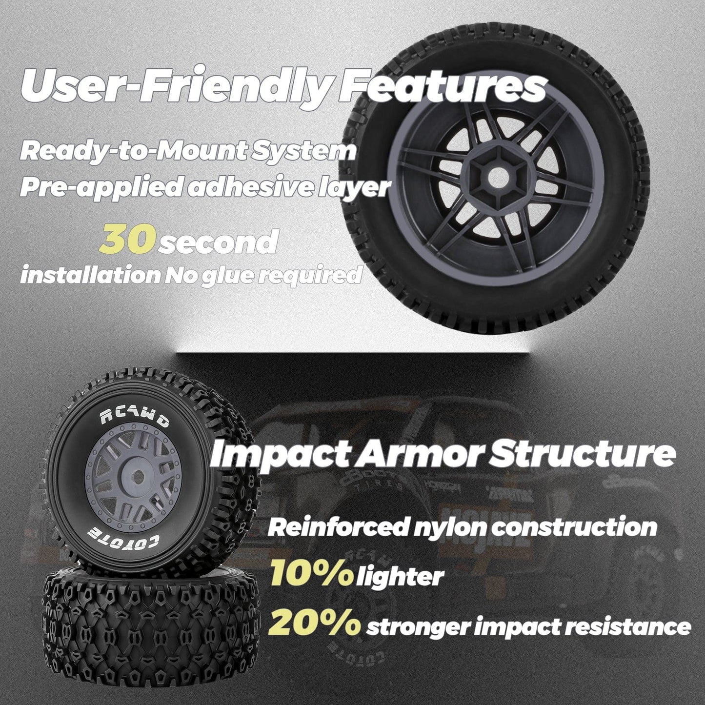 RCAWD ARRMA MOJAVE 4S RCAWD ARRMA MOJAVE 4S All Terrain Adaptation Pre Glued Wheel Tires