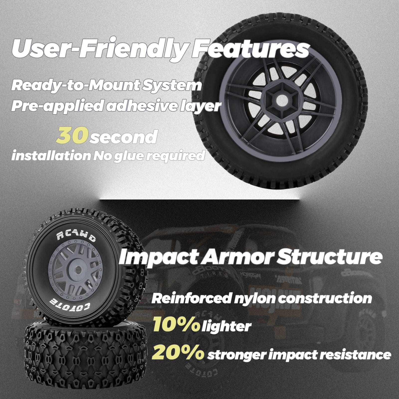 RCAWD ARRMA MOJAVE 4S RCAWD ARRMA MOJAVE 4S All Terrain Adaptation Pre Glued Wheel Tires