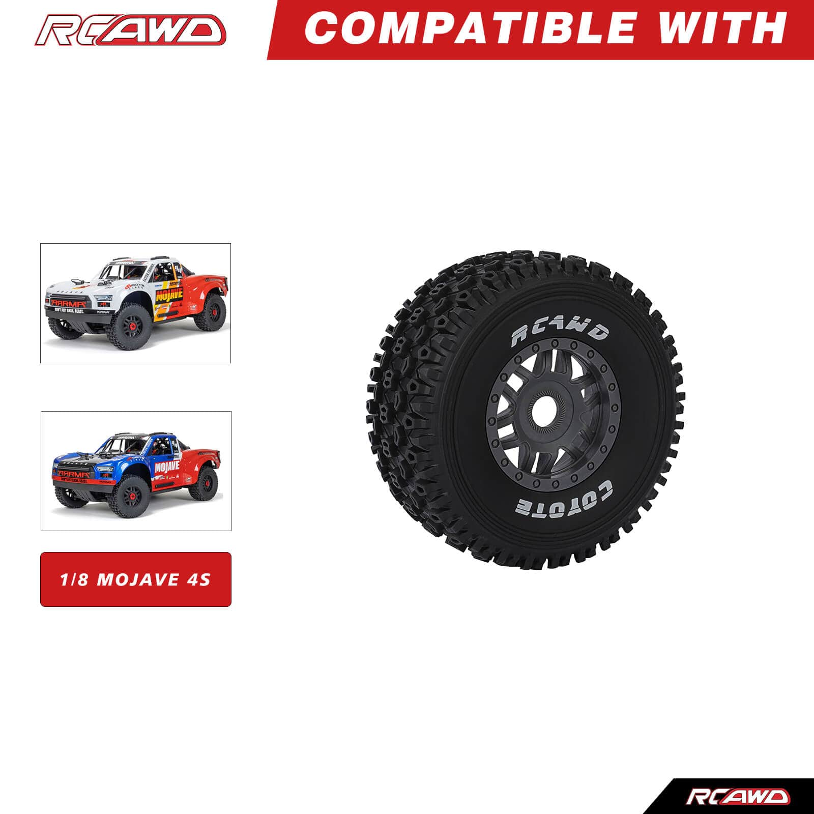 RCAWD ARRMA MOJAVE 4S RCAWD ARRMA MOJAVE 4S All Terrain Adaptation Pre Glued Wheel Tires