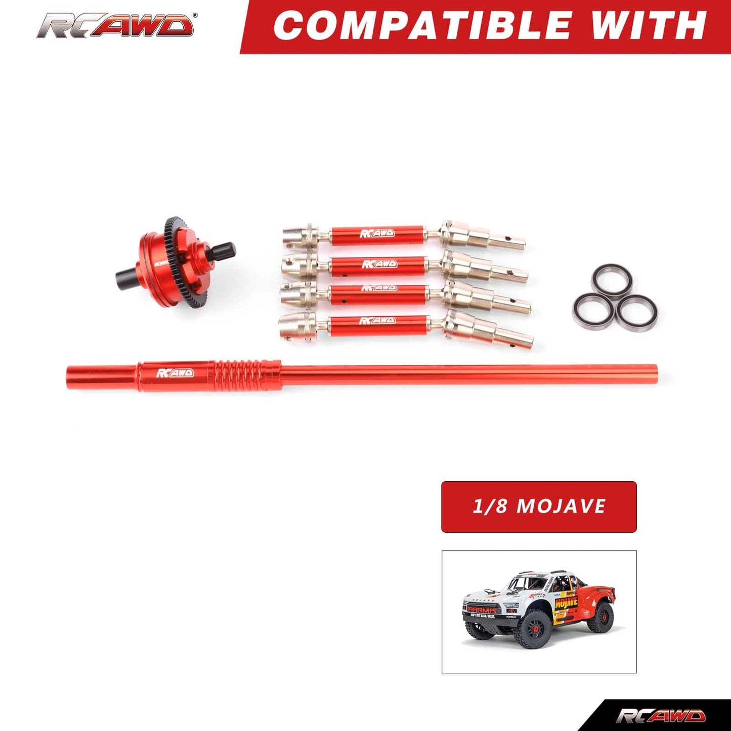 RCAWD ARRMA MOJAVE 4S Red RCAWD ARRMA MOJAVE 4S Steel Center Differential Assembly Set With 125MM CVD DriveShaft