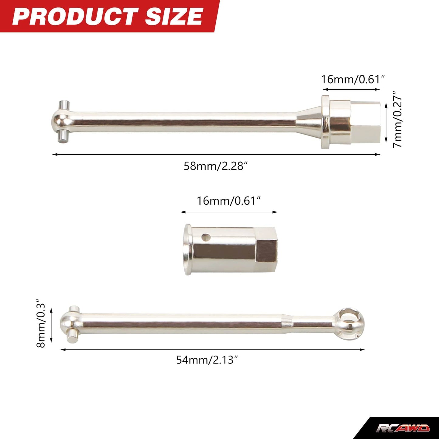 RCAWD Axial 1/18 Yeti Jr 48mm Universal - Joint Axle Set - RCAWD