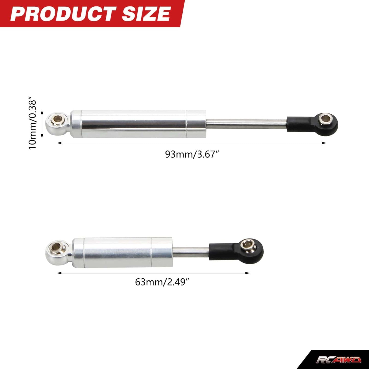 RCAWD Axial 1/18 Yeti Jr Shocks Absorber oil - filled type Aluminum 72mm 102mm - RCAWD