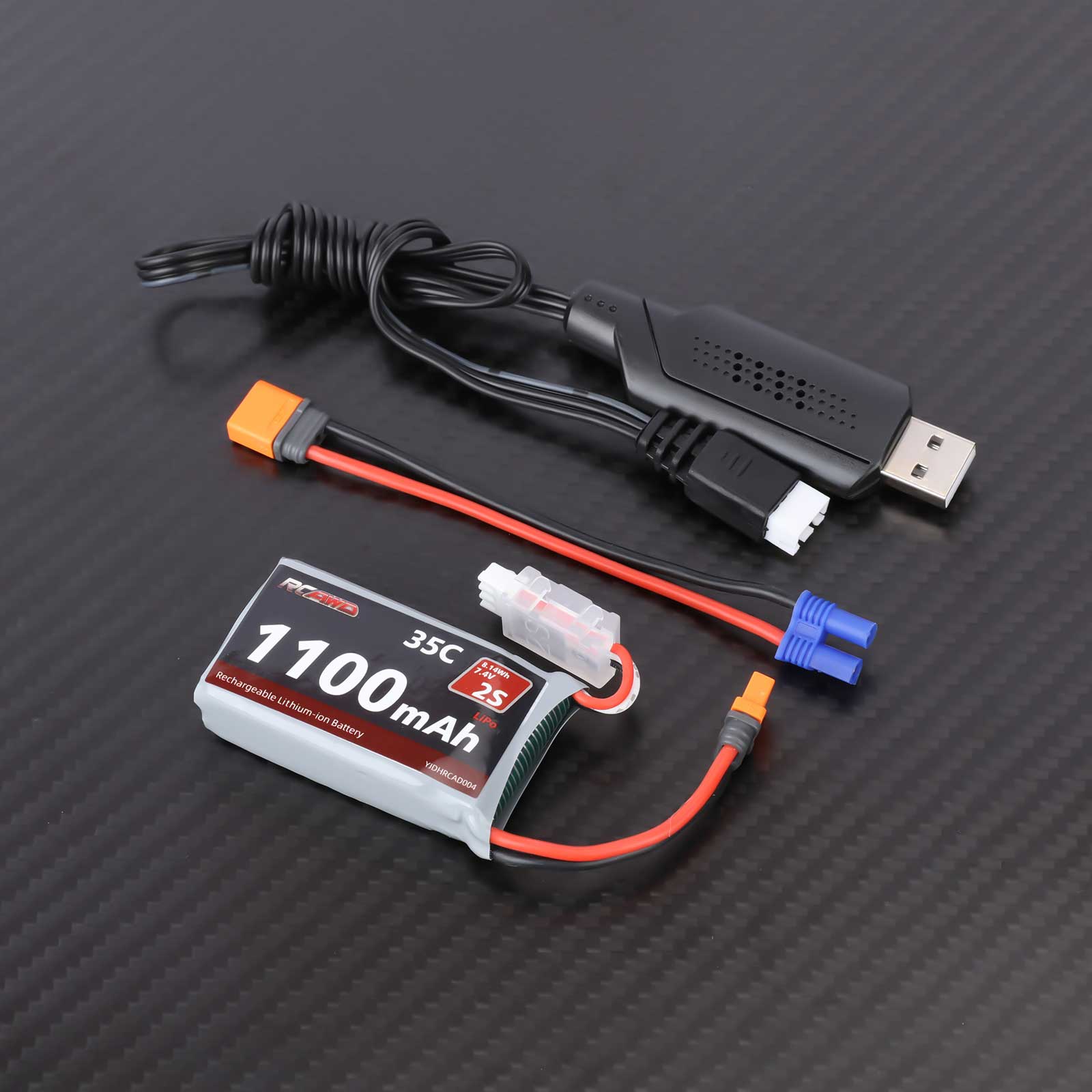RCAWD Axial 7.4V 1100MAH 8.14Wh 35C 2S RCAWD Losi Axial 7.4V 1100mAh Battery Set with EC2 to IC2 adapter
