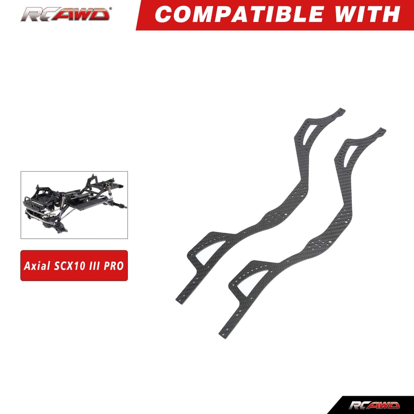 RCAWD AXIAL SCX10 Black RCAWD SCX10 Pro LCG Graphite Carbon Chassis Rail