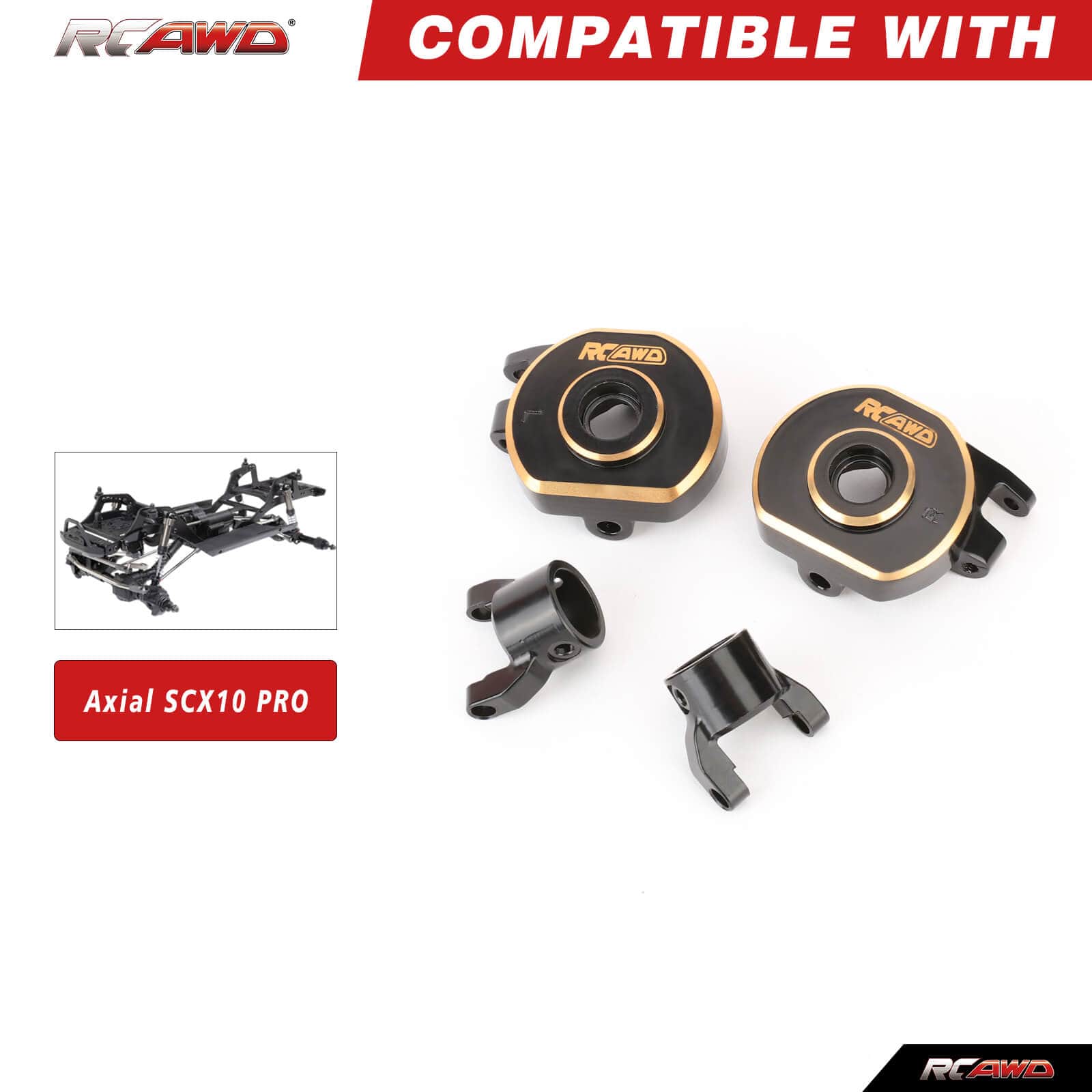 RCAWD AXIAL SCX10 Steering knuckle C-Hubs Carrier Set RCAWD SCX10 PRO Front Rear Brass Steering knuckle C-Hubs Carrier Set