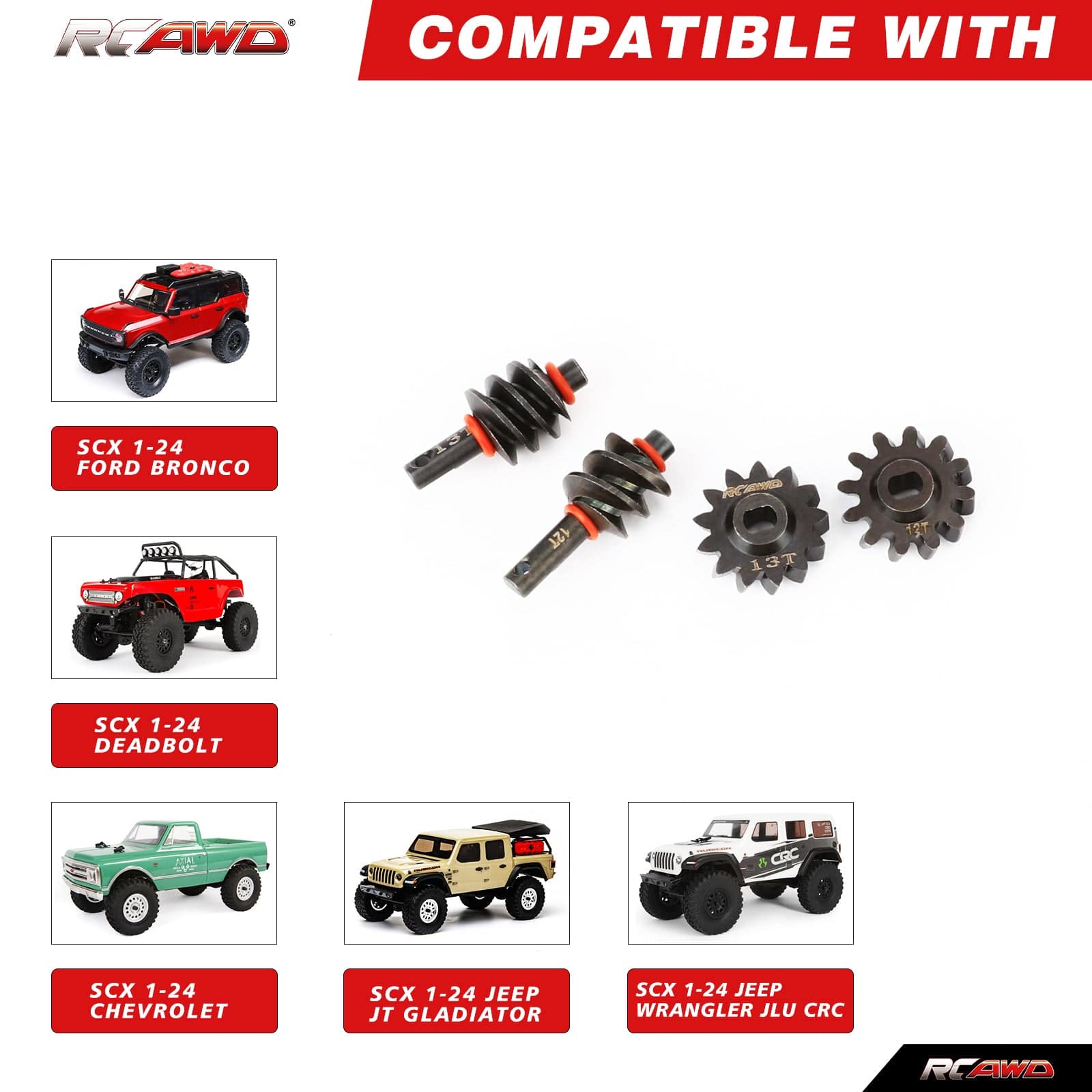 RCAWD AXIAL SCX24 12T&13T Front Rear Worm Gears RCWAD SCX24 12T&13T Front Rear Worm Gears For Axial 1/24 SCX24 Upgrade Parts