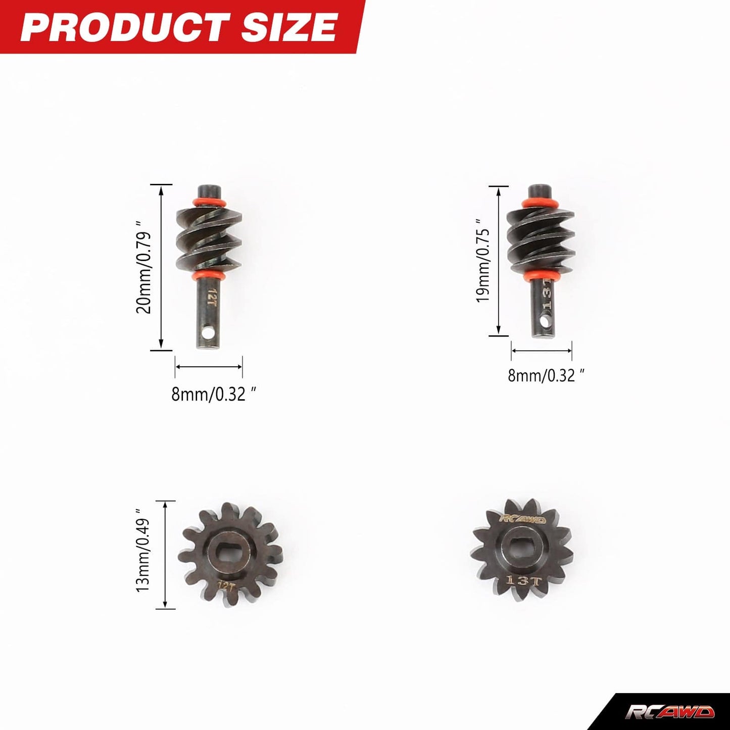 RCAWD AXIAL SCX24 12T&13T Front Rear Worm Gears RCWAD SCX24 12T&13T Front Rear Worm Gears For Axial 1/24 SCX24 Upgrade Parts