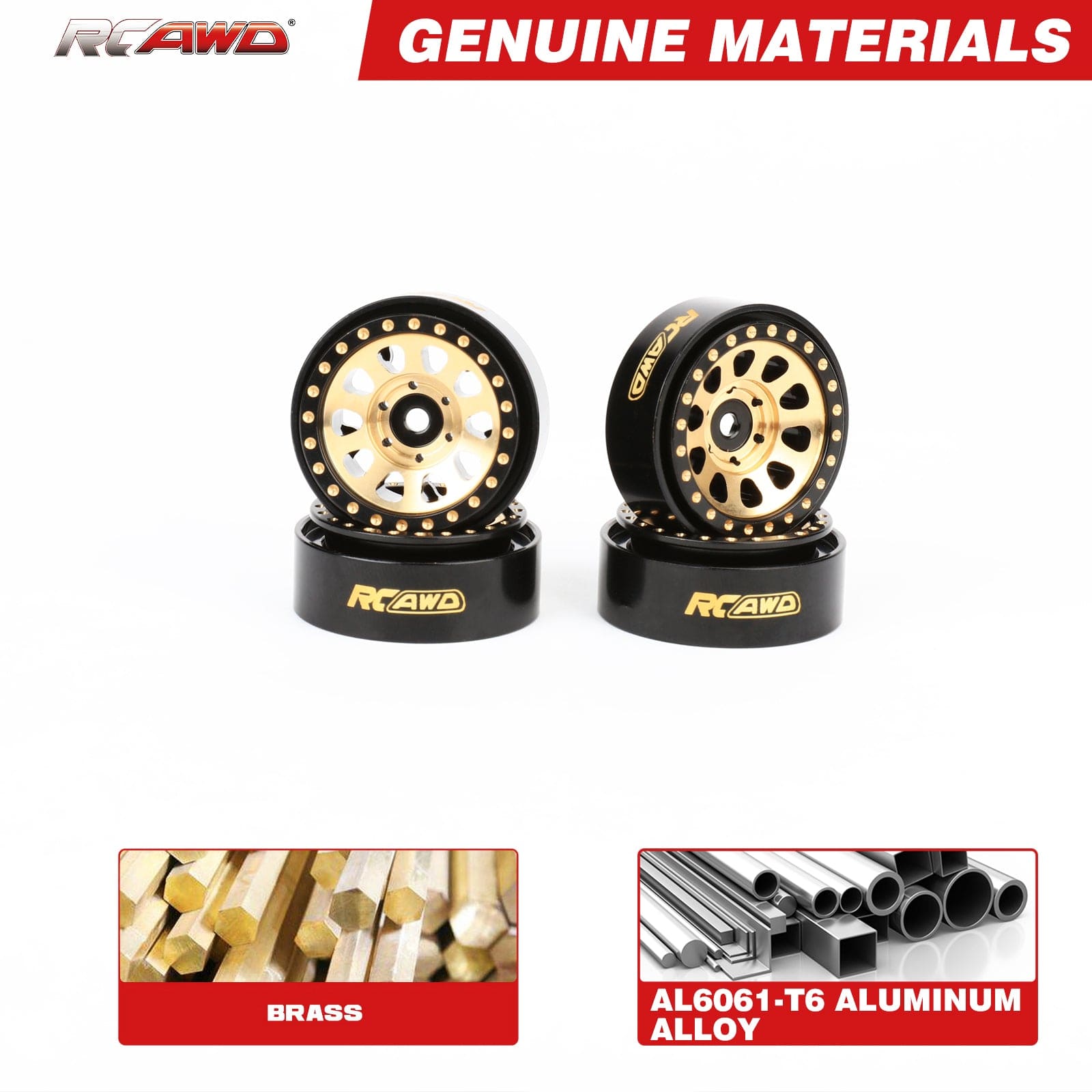 RCAWD AXIAL SCX24 51g/pcs Brass Wheel Rims RCAWD SCX24 1.0" Brass Beadlock Wheel Rim 51g/pcs for Axial 1/24 SCX24