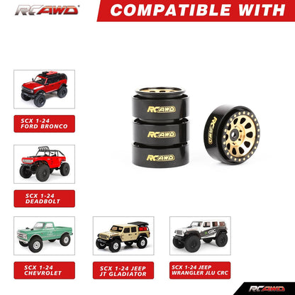 RCAWD AXIAL SCX24 51g/pcs Brass Wheel Rims RCAWD SCX24 1.0" Brass Beadlock Wheel Rim 51g/pcs for Axial 1/24 SCX24