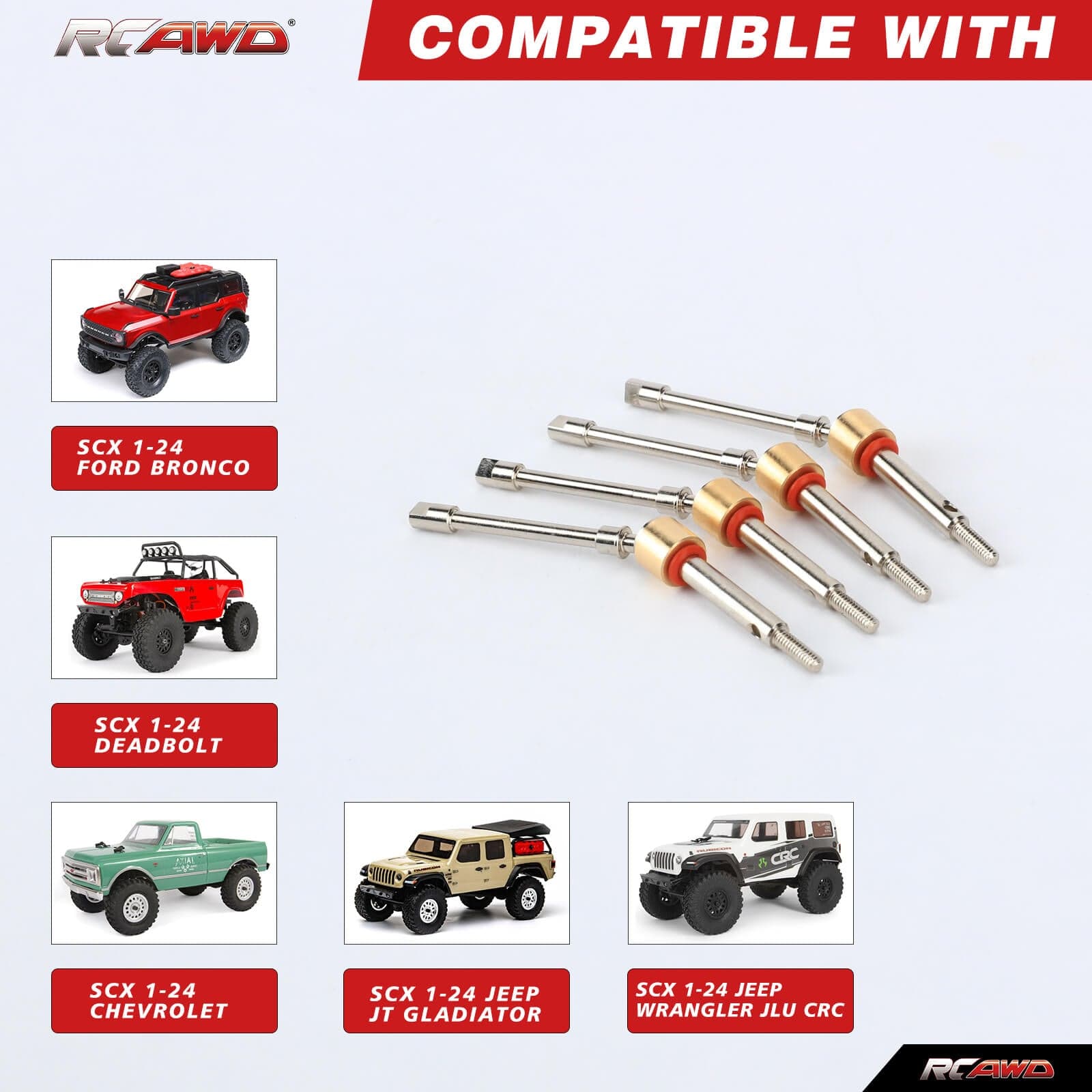 RCAWD AXIAL SCX24 +6mm RCAWD SCX24 Upgrades 4WS Extended 6mm CVD Driveshaft 4pcs Compatiable with AX24 4WS