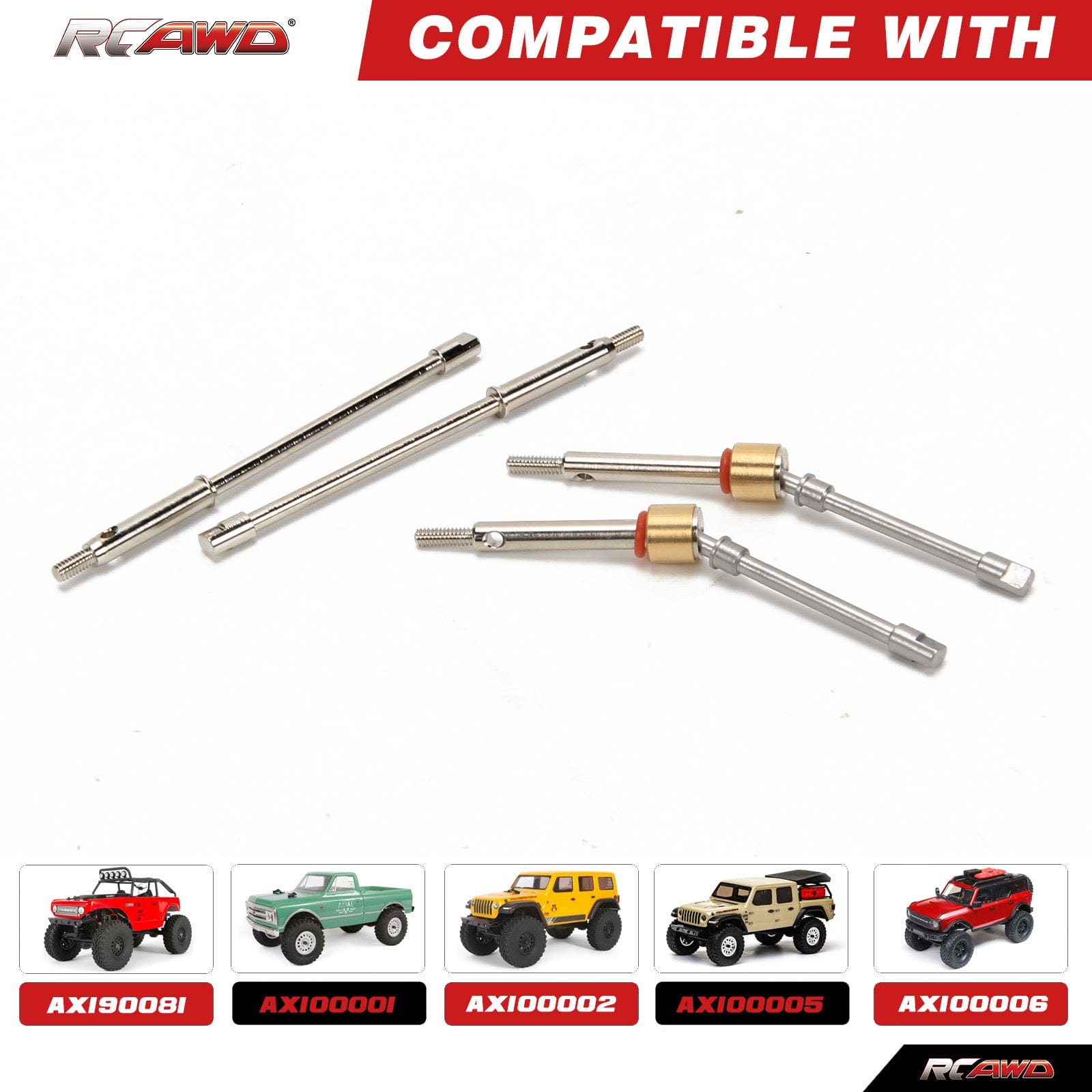 RCAWD AXIAL SCX24 +6mm siliver RCAWD Axial SCX24 upgrades 40Cr-Mo extended 6mm CVD driveshaft SCX2562S compatiable with AX24