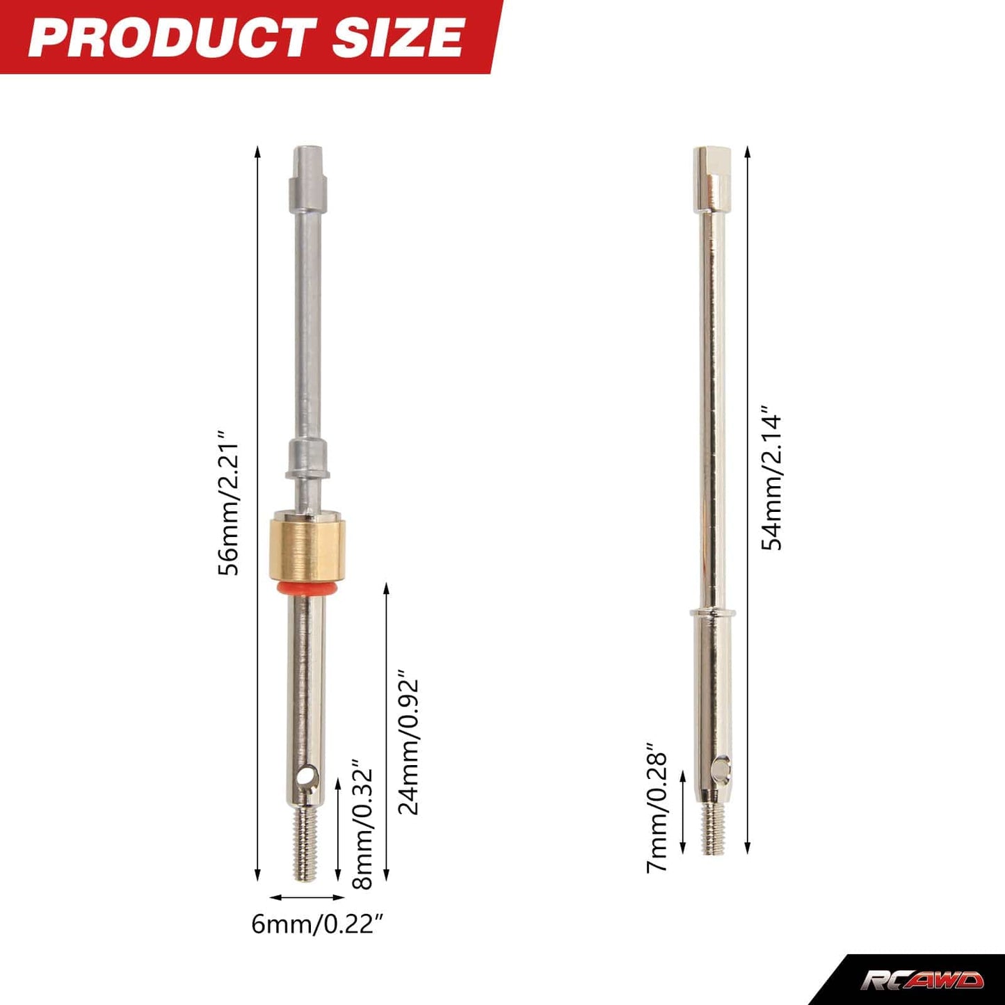 RCAWD AXIAL SCX24 +6mm siliver RCAWD Axial SCX24 upgrades 40Cr-Mo extended 6mm CVD driveshaft SCX2562S compatiable with AX24