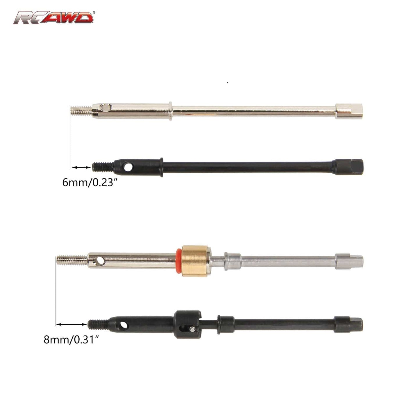 RCAWD AXIAL SCX24 +6mm siliver RCAWD Axial SCX24 upgrades 40Cr-Mo extended 6mm CVD driveshaft SCX2562S compatiable with AX24