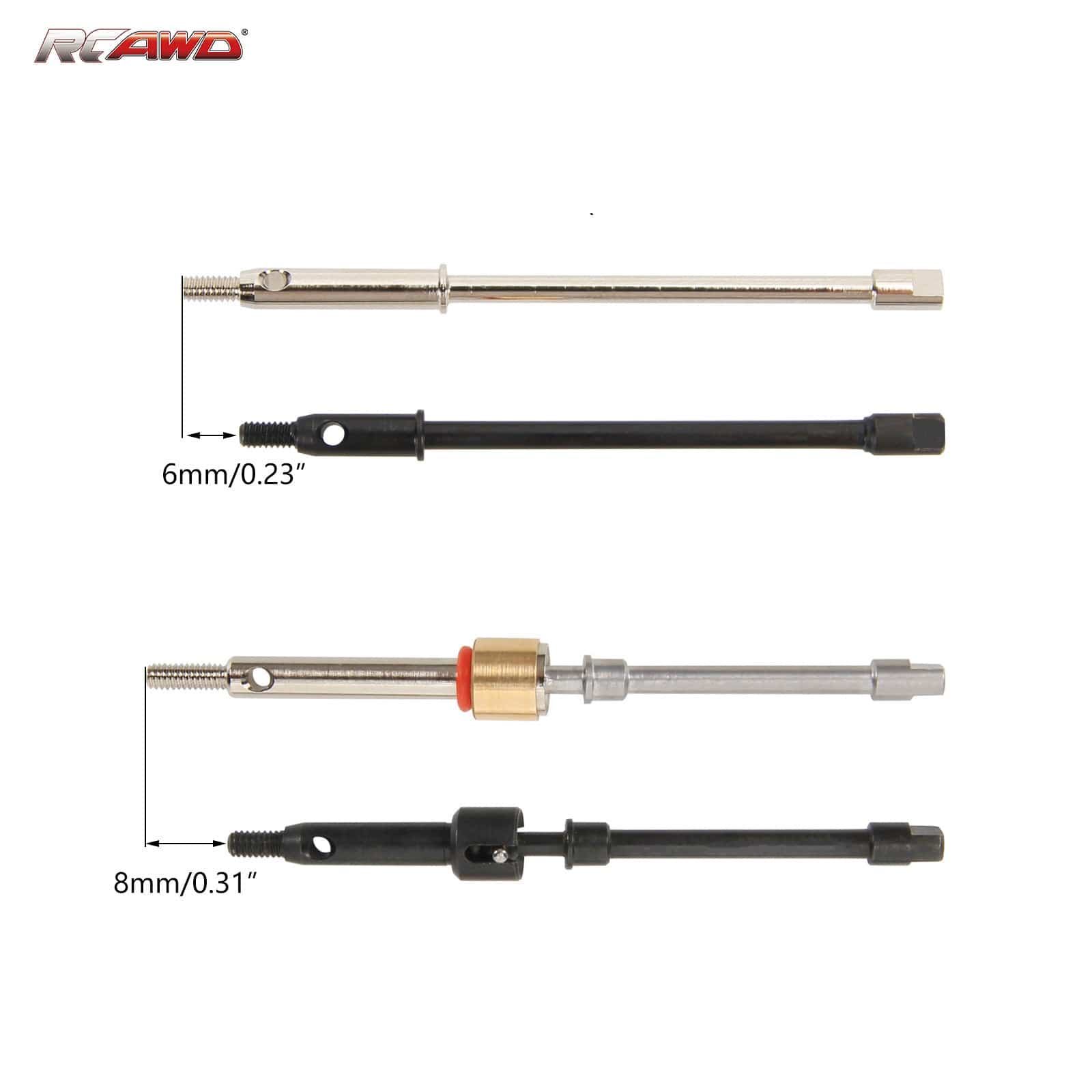 RCAWD AXIAL SCX24 +6mm siliver RCAWD Axial SCX24 upgrades 40Cr-Mo extended 6mm CVD driveshaft SCX2562S compatiable with AX24