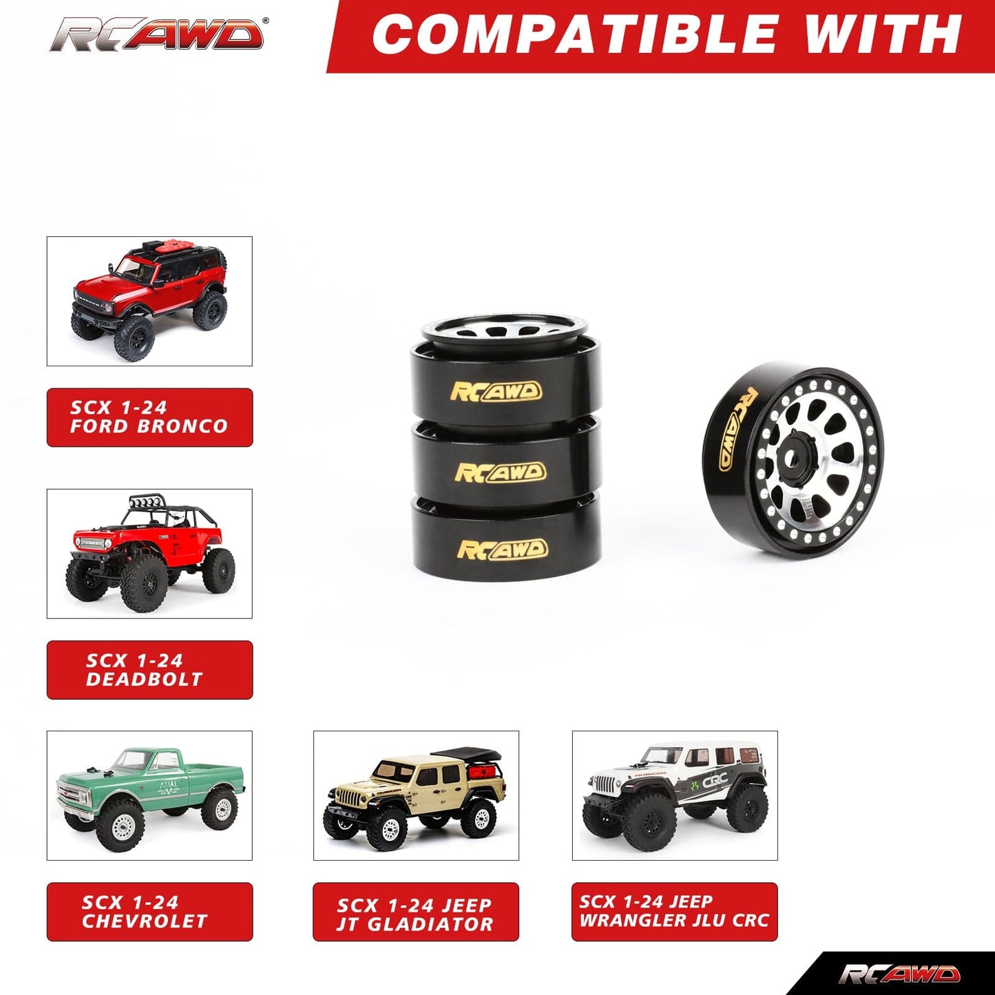 RCAWD AXIAL SCX24 Aluminum Wheels RCAWD Aluminum 1.0" Beadlock Wheel RIM for Axial 1/24 SCX24