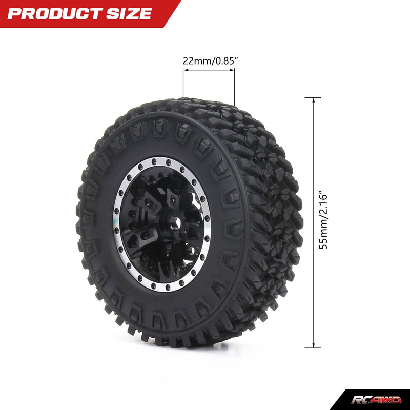 RCAWD AXIAL SCX24 Black RCAWD 1.3'' Aluminum Beadlock Wheel Rubber Tires Set 5 Spoke 55mm for SCX24 FCX24 RC Crawler