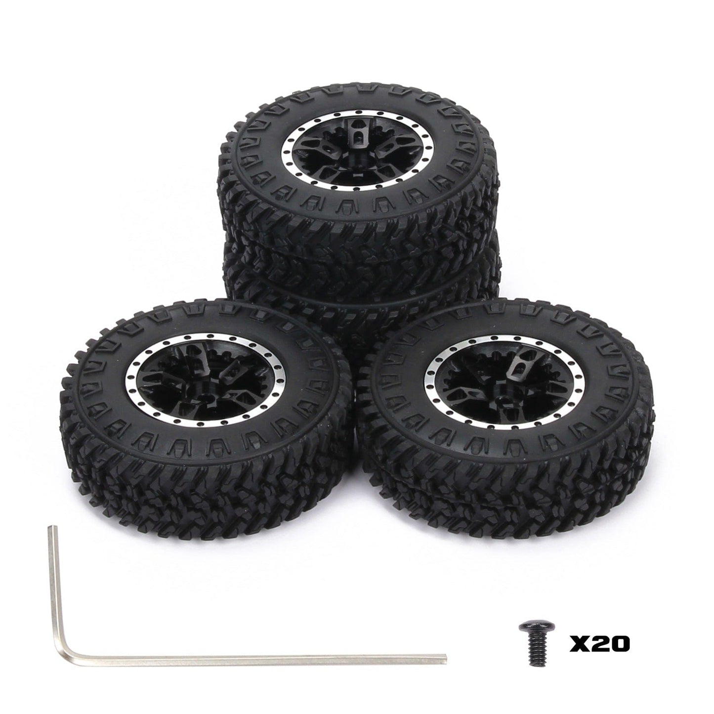 RCAWD AXIAL SCX24 Black RCAWD 1.3" Aluminum Beadlock Wheel Rubber Tires Set 5 Spoke 55mm for SCX24 FCX24 RC Crawler