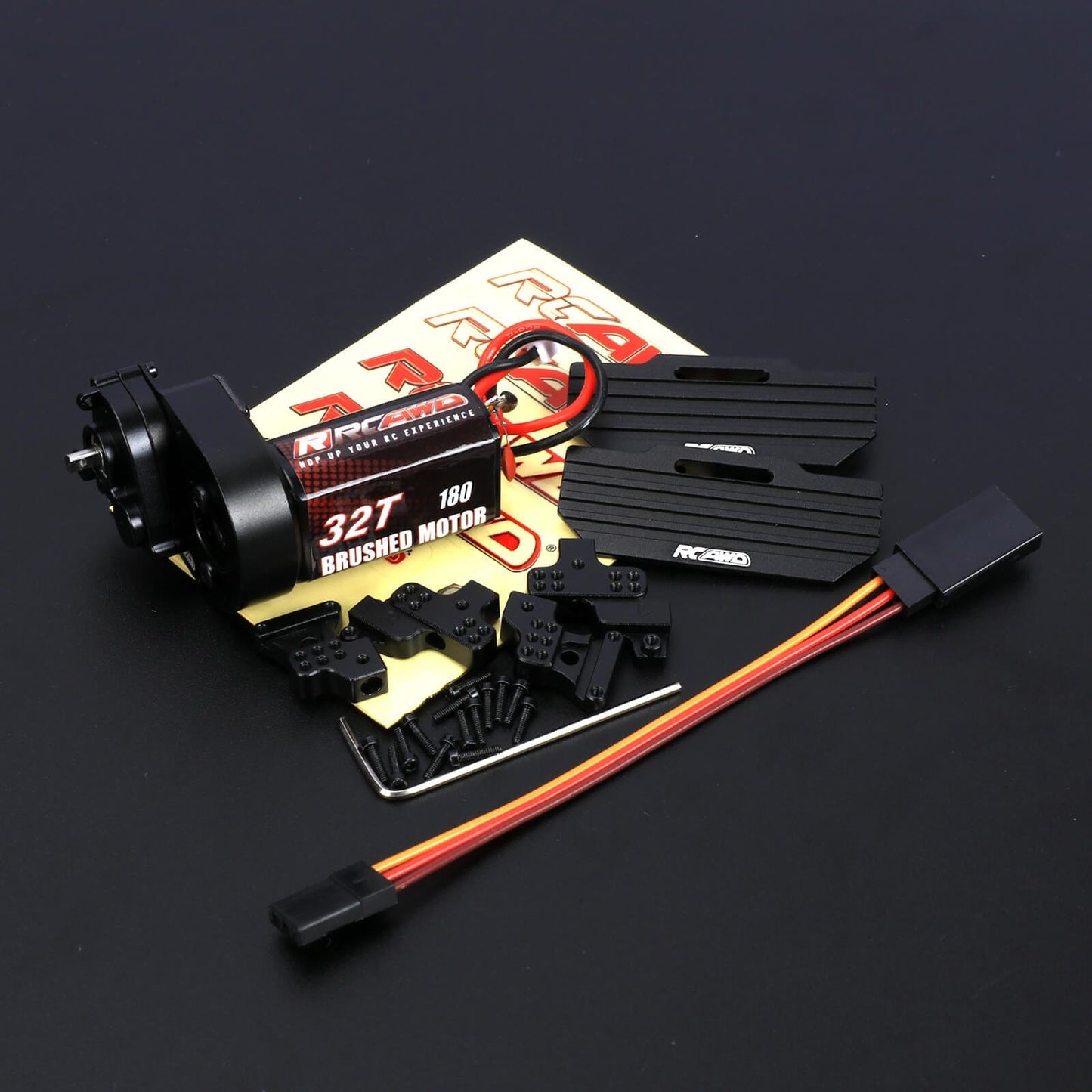 RCAWD AXIAL SCX24 Black RCAWD Axial SCX24 180 Motor 32t Gear Housing Transmission & Shock Tower & Cable