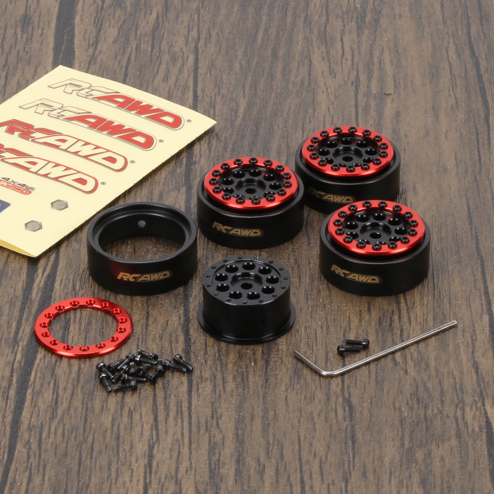 RCAWD AXIAL SCX24 Black RCAWD SCX24 1.0" beadlock Aluminium wheel rim with brass counterweight ring 26g/pc SCX2538