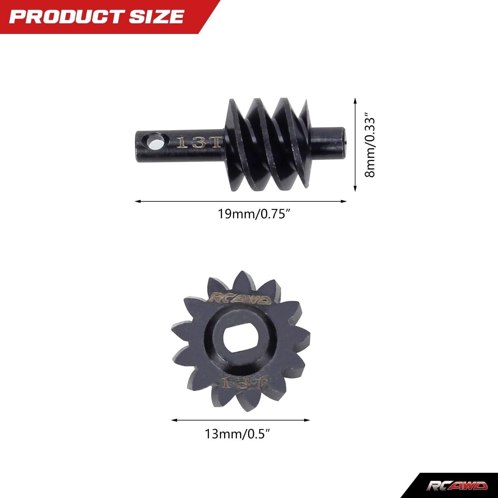 RCAWD AXIAL SCX24 Black RCAWD SCX24 overdrive gear 13T Steel Worm Gears Set compatiable with AX24