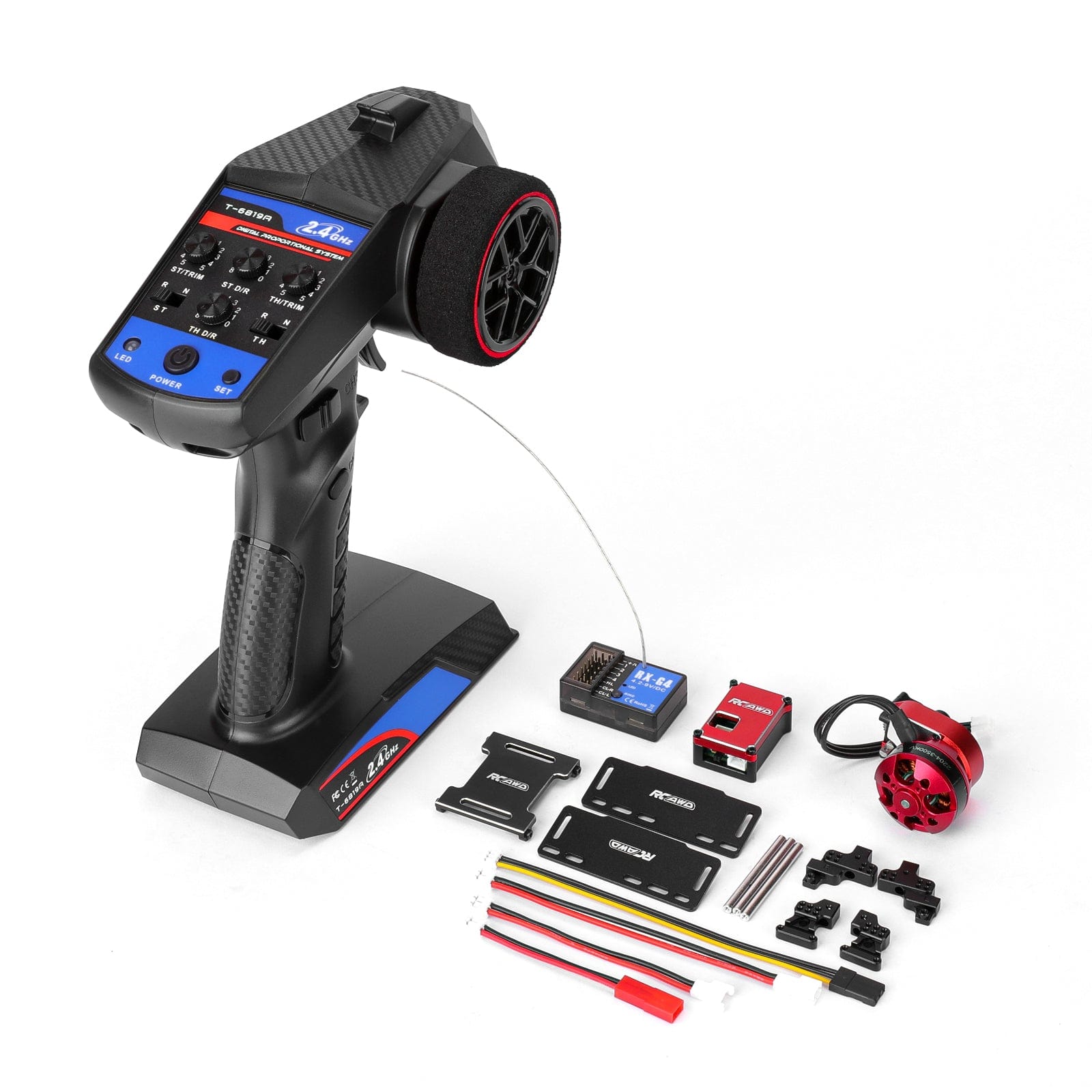 RCAWD AXIAL SCX24 Brushless 3500KV Motor Set RCAWD SCX24 Brushless 3500KV Motor 30A ESC with Helical Gear Transmission 4 Channel Transmitter Receiver Set
