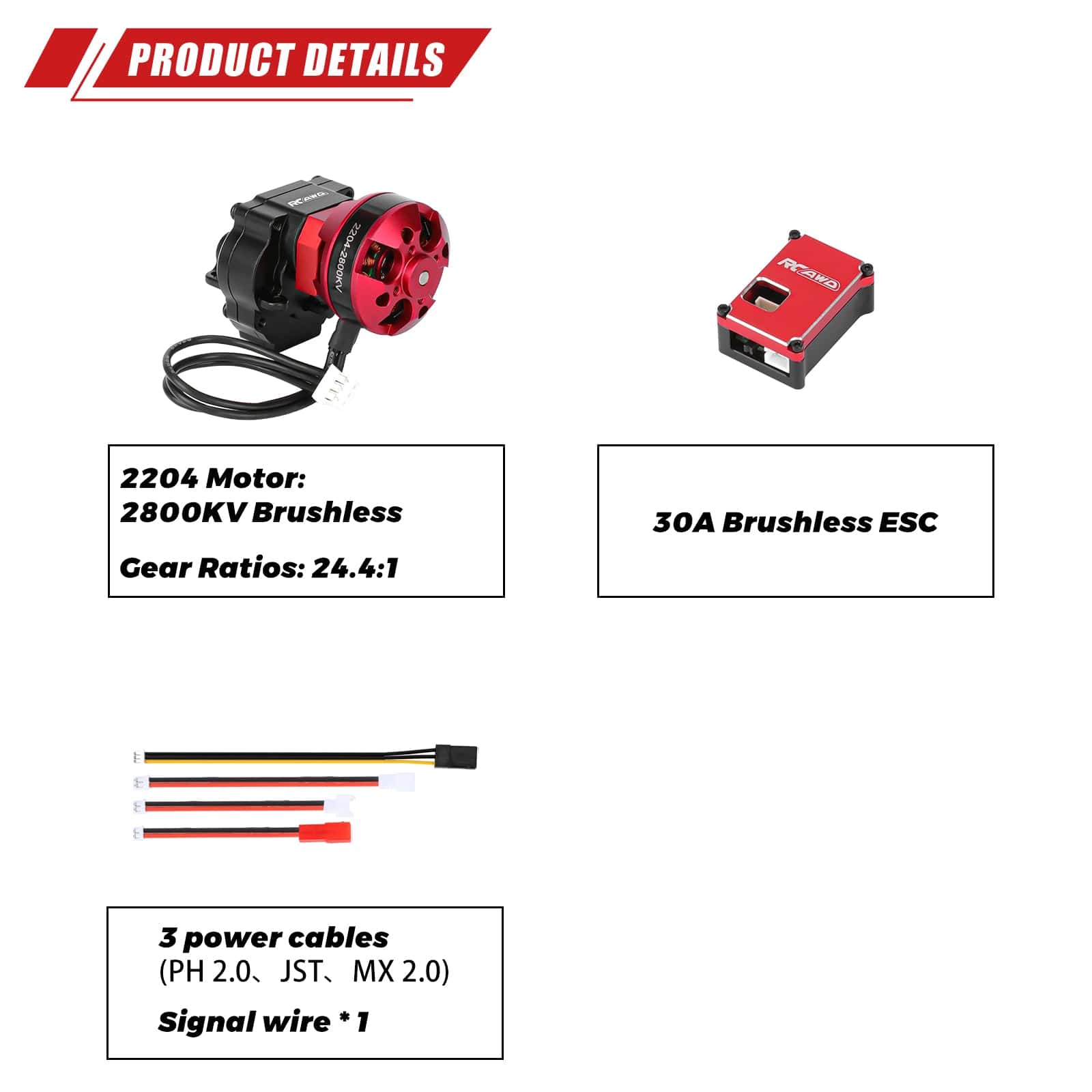 RCAWD AXIAL SCX24 Brushless 3500KV Motor Set RCAWD SCX24 Brushless 3500KV Motor 30A ESC with Helical Gear Transmission 4 Channel Transmitter Receiver Set