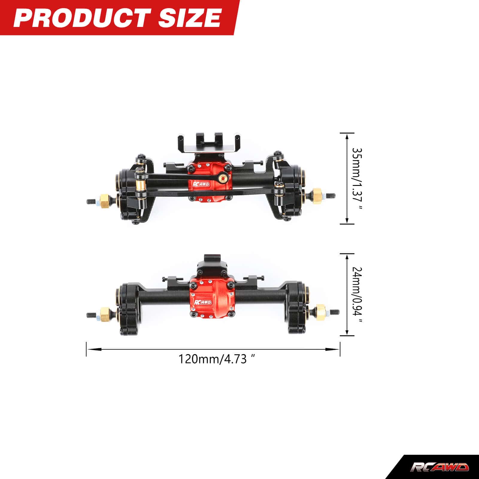 RCAWD Axial SCX24 Front Rear Diff Portal Axle Set All - Steel Gear - RCAWD