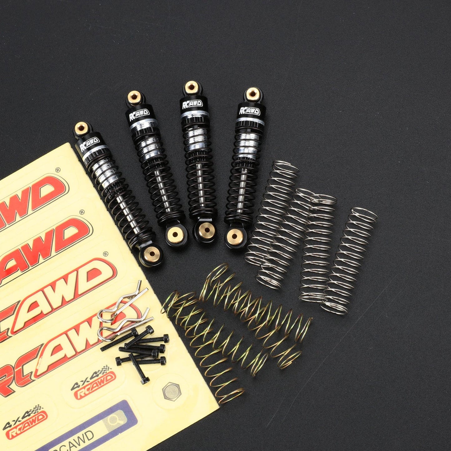 RCAWD AXIAL SCX24 Front Rear Shock Set / Silver RCAWD 48MM Oil-filled Front Rear Shock Absorbers Damper Set with 8pcs replacement Spring For FCX24M SCX24