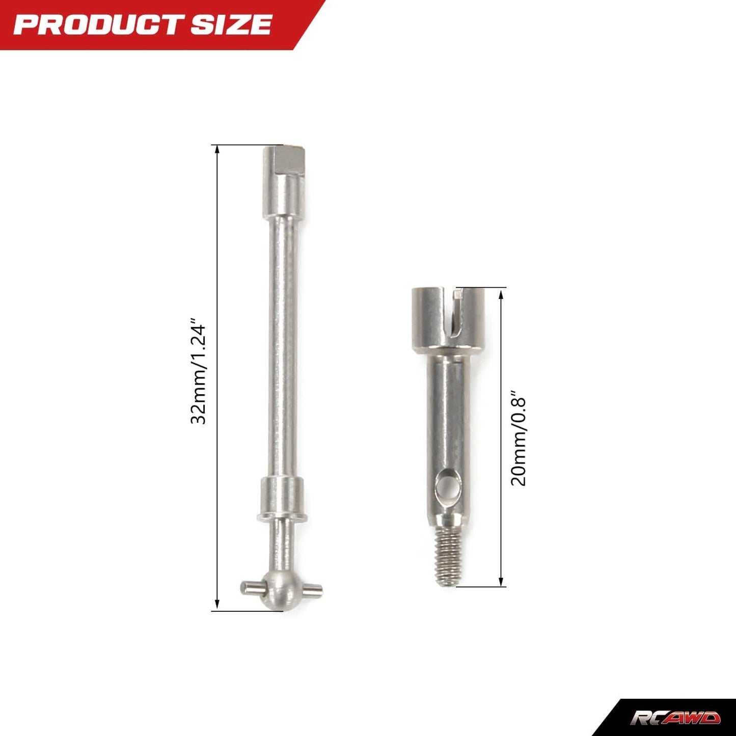 RCAWD Axial SCX24 front stub axle & front axle shaft Hardened stainless steel SCX2433S - RCAWD