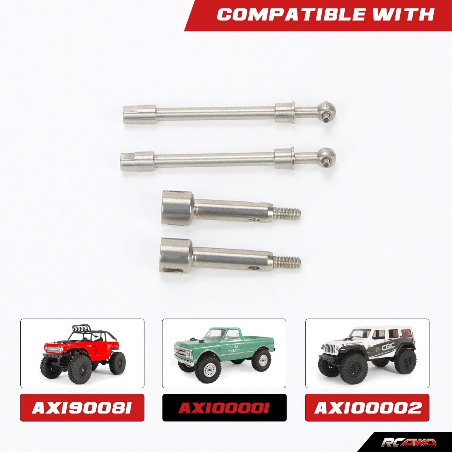 RCAWD Axial SCX24 front stub axle & front axle shaft Hardened stainless steel SCX2433S - RCAWD