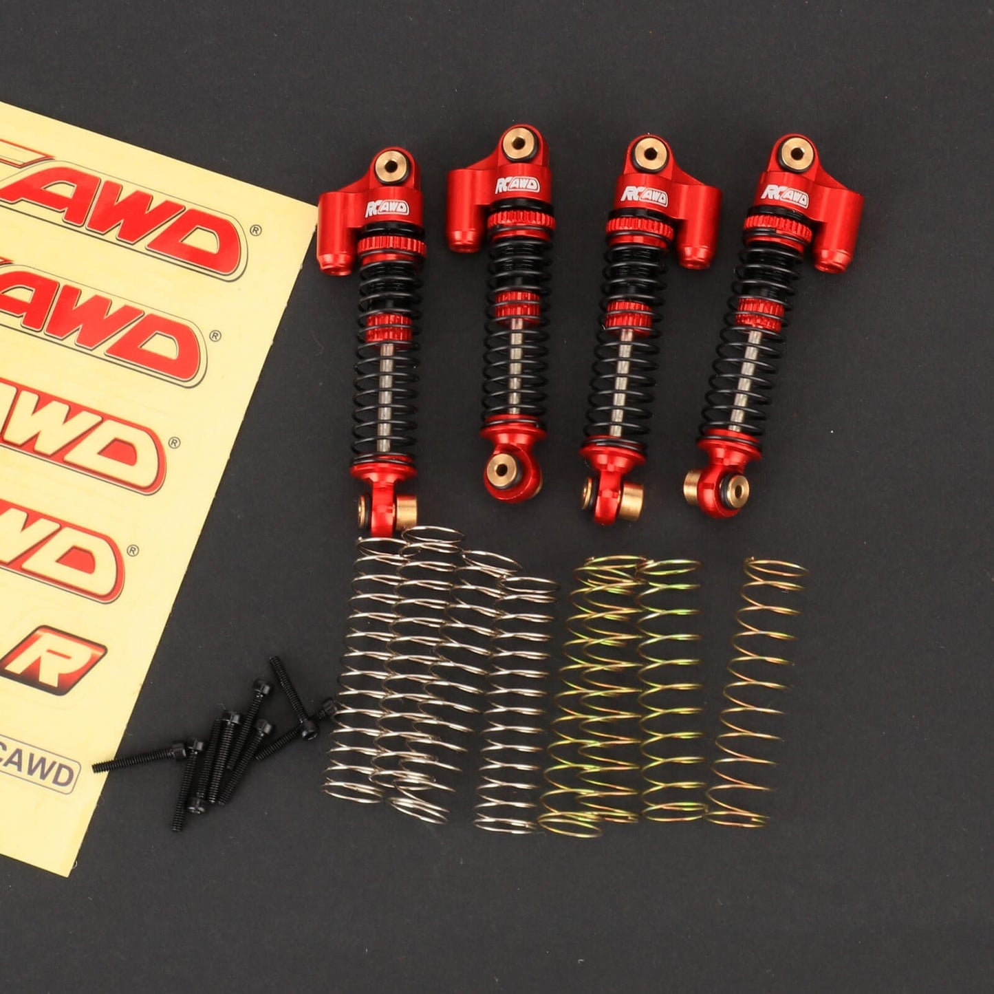 RCAWD AXIAL SCX24 Non-Oil-Filled Front Rear Real-like Shock Set / Red RCAWD 48MM Oil-filled Front Rear Shock Absorbers Damper Set with 8pcs replacement Spring For FCX24M SCX24