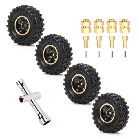 Treal 1.0 Beadlock Wheels 4P-Set  For Axial SCX24 1/24 Crawler Brass Ring Weighted 22g Black