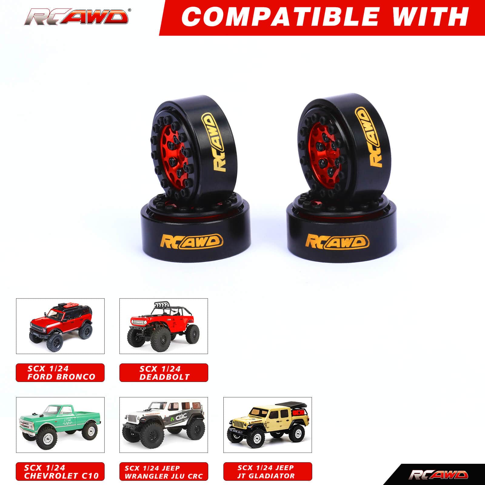 RCAWD AXIAL SCX24 RCAWD 1.0'' Wheels 12 Spokes with counterweight 7mm Hex Set