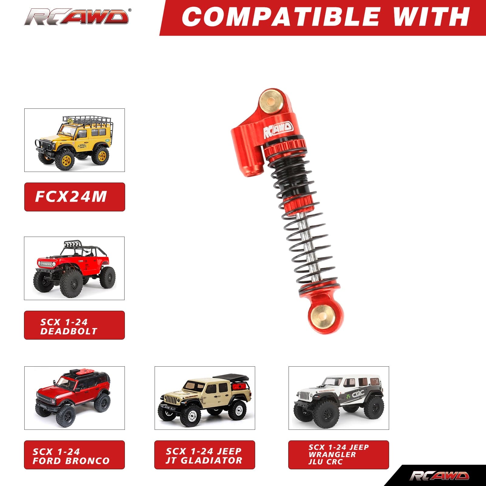 RCAWD AXIAL SCX24 RCAWD 48MM Oil-filled Front Rear Shock Absorbers Damper Set with 8pcs replacement Spring For FCX24M SCX24